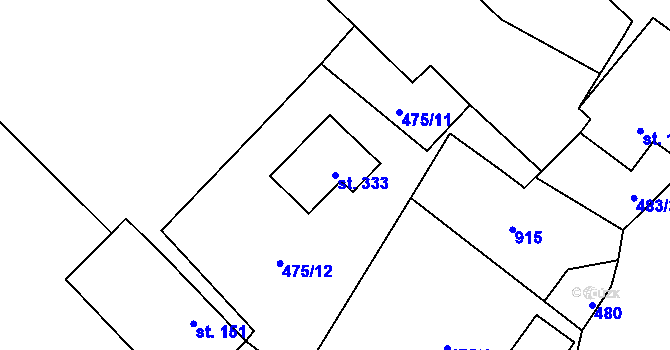 Parcela st. 333 v KÚ Kameničky, Katastrální mapa
