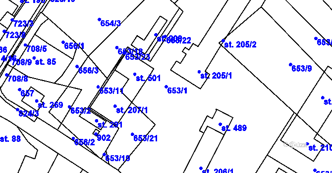 Parcela st. 653/1 v KÚ Kameničky, Katastrální mapa