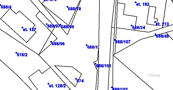 Parcela st. 688/1 v KÚ Kameničky, Katastrální mapa