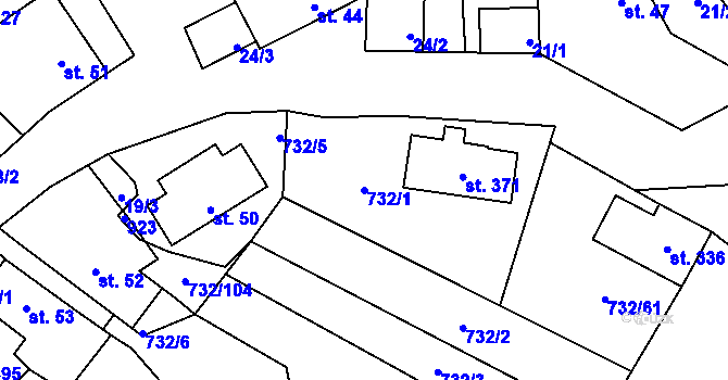 Parcela st. 732/1 v KÚ Kameničky, Katastrální mapa