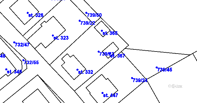 Parcela st. 739/23 v KÚ Kameničky, Katastrální mapa