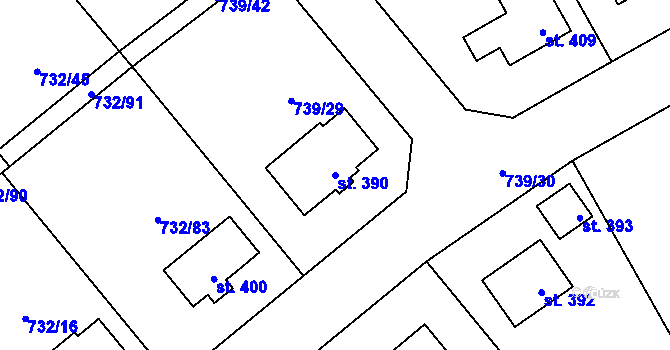 Parcela st. 390 v KÚ Kameničky, Katastrální mapa