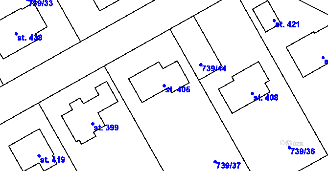 Parcela st. 405 v KÚ Kameničky, Katastrální mapa