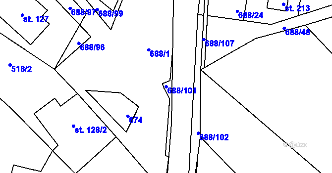 Parcela st. 688/101 v KÚ Kameničky, Katastrální mapa