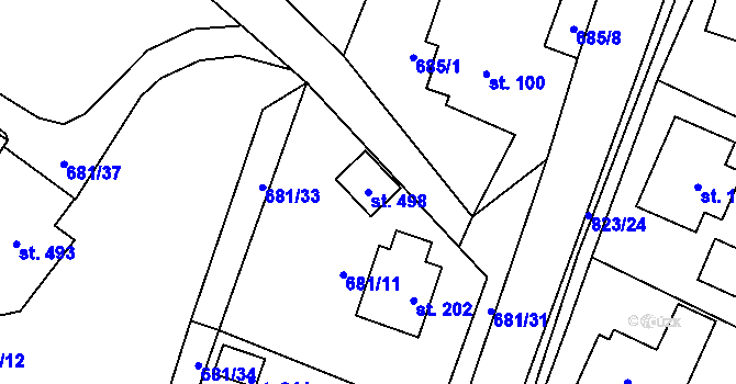 Parcela st. 498 v KÚ Kameničky, Katastrální mapa