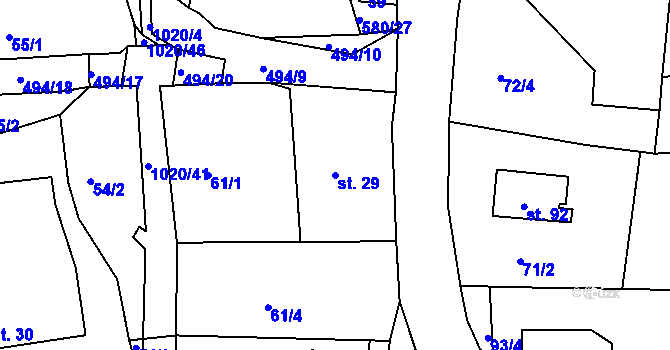 Parcela st. 29 v KÚ Kameničná, Katastrální mapa