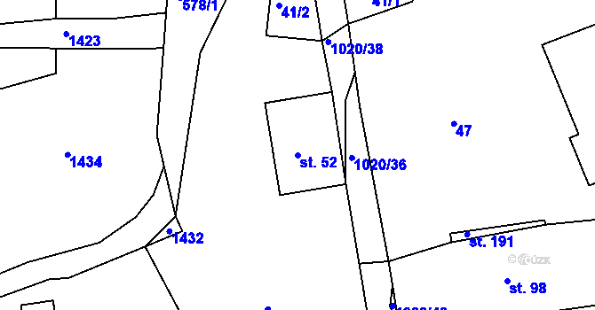 Parcela st. 52 v KÚ Kameničná, Katastrální mapa