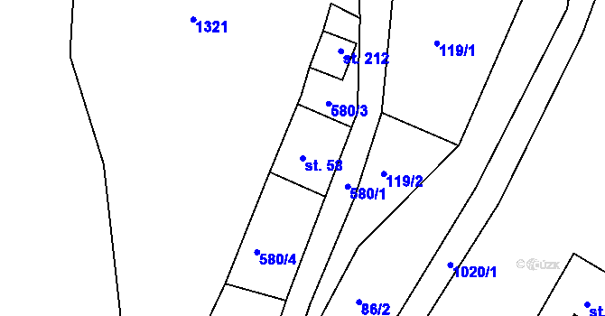 Parcela st. 58 v KÚ Kameničná, Katastrální mapa
