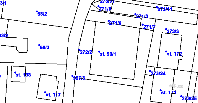 Parcela st. 90/1 v KÚ Kameničná, Katastrální mapa