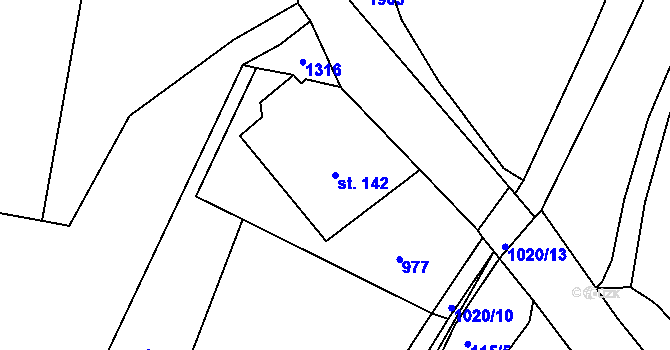 Parcela st. 142 v KÚ Kameničná, Katastrální mapa