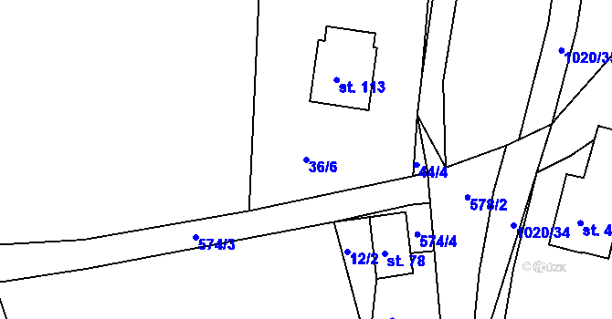 Parcela st. 36/6 v KÚ Kameničná, Katastrální mapa