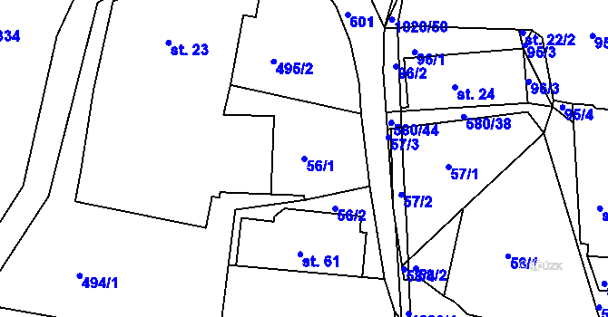 Parcela st. 56/1 v KÚ Kameničná, Katastrální mapa