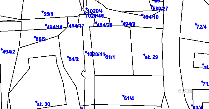 Parcela st. 61/1 v KÚ Kameničná, Katastrální mapa