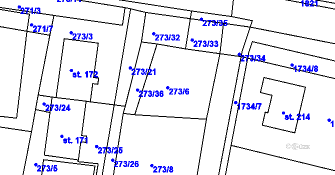 Parcela st. 273/6 v KÚ Kameničná, Katastrální mapa