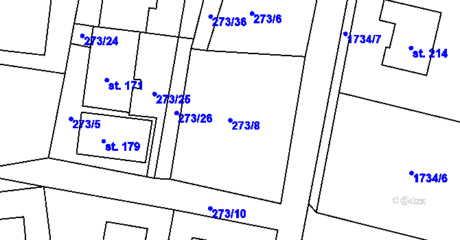 Parcela st. 273/8 v KÚ Kameničná, Katastrální mapa