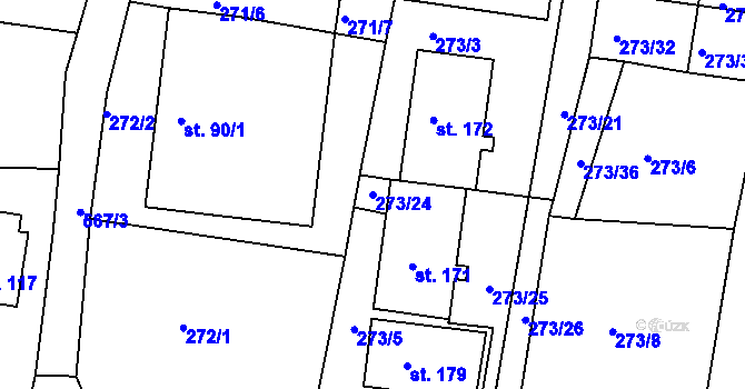 Parcela st. 273/24 v KÚ Kameničná, Katastrální mapa
