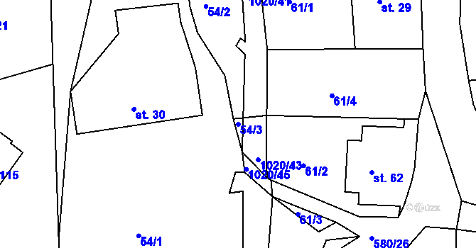Parcela st. 54/3 v KÚ Kameničná, Katastrální mapa