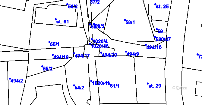 Parcela st. 494/20 v KÚ Kameničná, Katastrální mapa