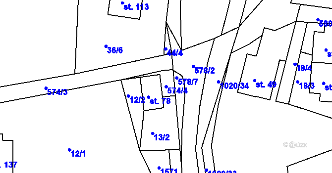 Parcela st. 574/4 v KÚ Kameničná, Katastrální mapa