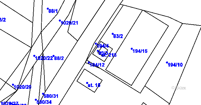 Parcela st. 215 v KÚ Kameničná, Katastrální mapa