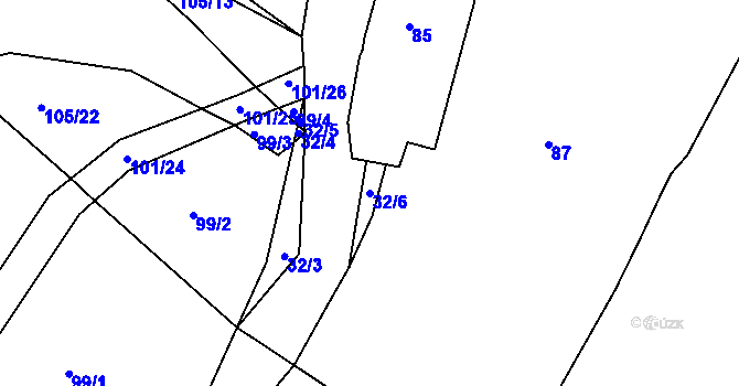 Parcela st. 32/6 v KÚ Zavržice, Katastrální mapa