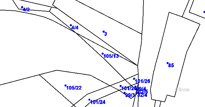 Parcela st. 105/13 v KÚ Zavržice, Katastrální mapa