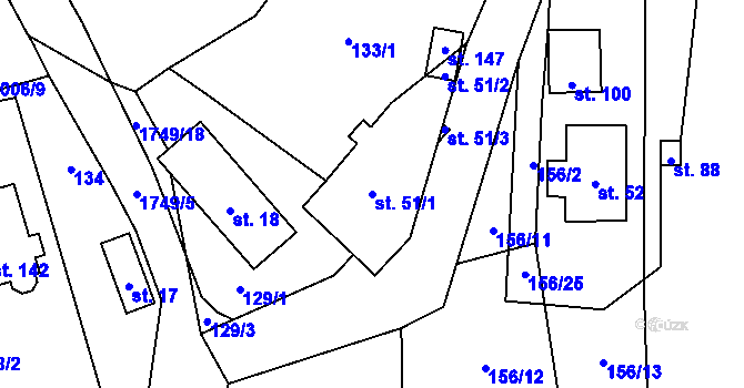 Parcela st. 51/1 v KÚ Kamenná u Trhových Svinů, Katastrální mapa