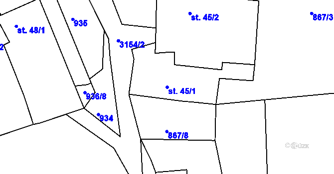 Parcela st. 45/1 v KÚ Kondrač, Katastrální mapa