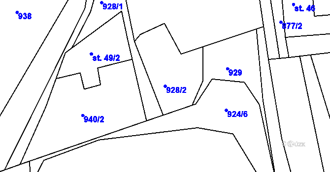 Parcela st. 928/2 v KÚ Kondrač, Katastrální mapa