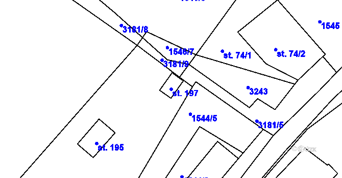 Parcela st. 197 v KÚ Kondrač, Katastrální mapa