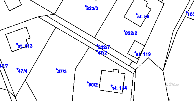 Parcela st. 47/2 v KÚ Kamenná u Jihlavy, Katastrální mapa