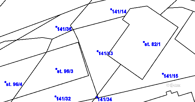 Parcela st. 141/13 v KÚ Kamenná u Jihlavy, Katastrální mapa
