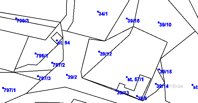 Parcela st. 39/12 v KÚ Kamenná u Jihlavy, Katastrální mapa