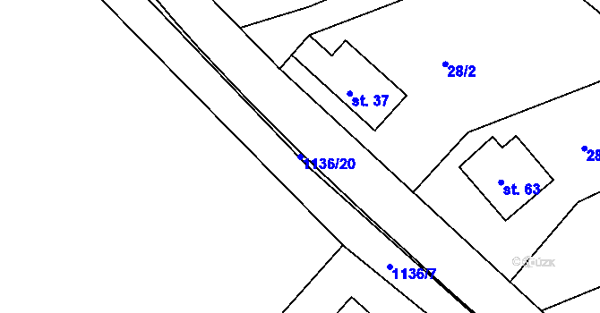 Parcela st. 1136/20 v KÚ Nové Dvory u Kamenné, Katastrální mapa