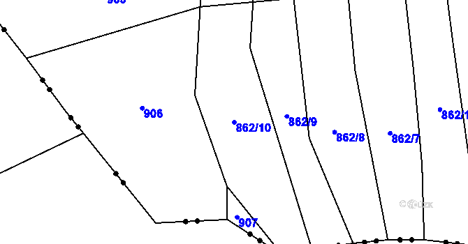 Parcela st. 862/10 v KÚ Klementice, Katastrální mapa