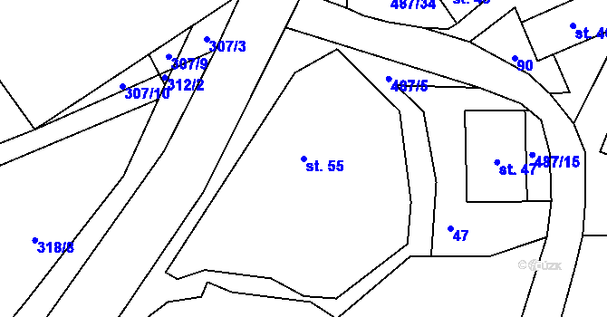 Parcela st. 55 v KÚ Kamenná, Katastrální mapa