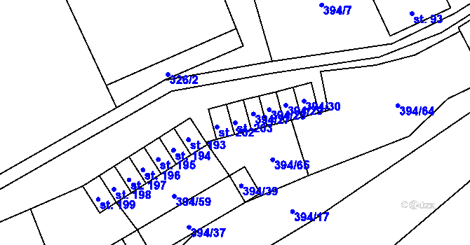 Parcela st. 203 v KÚ Kamenná, Katastrální mapa