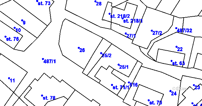 Parcela st. 25/2 v KÚ Kamenná, Katastrální mapa
