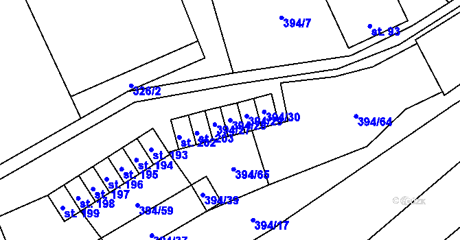 Parcela st. 394/28 v KÚ Kamenná, Katastrální mapa