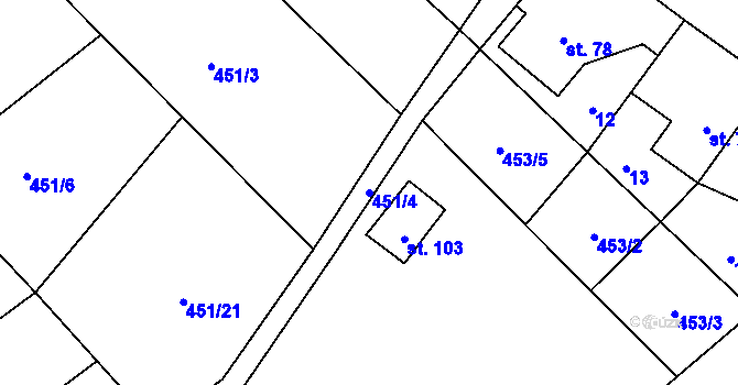 Parcela st. 451/4 v KÚ Kamenná, Katastrální mapa