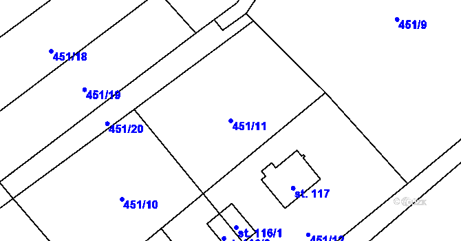 Parcela st. 451/11 v KÚ Kamenná, Katastrální mapa