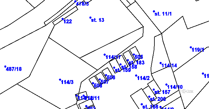 Parcela st. 114/17 v KÚ Kamenná, Katastrální mapa