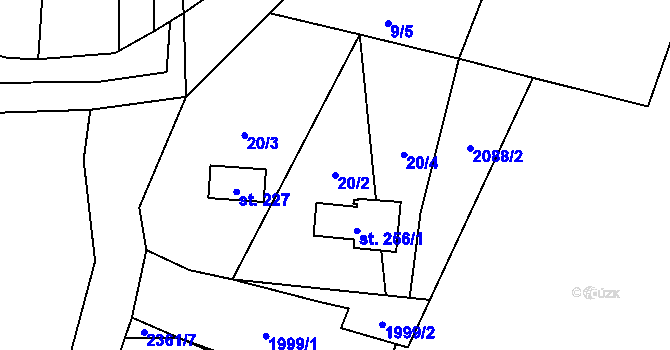 Parcela st. 20/2 v KÚ Moravská Kamenná Horka, Katastrální mapa