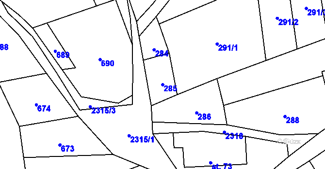 Parcela st. 285 v KÚ Moravská Kamenná Horka, Katastrální mapa