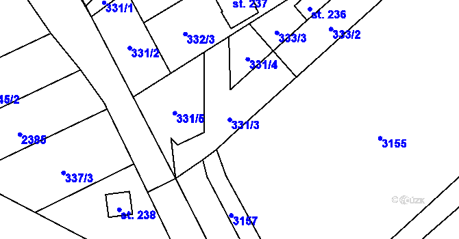 Parcela st. 331/3 v KÚ Moravská Kamenná Horka, Katastrální mapa