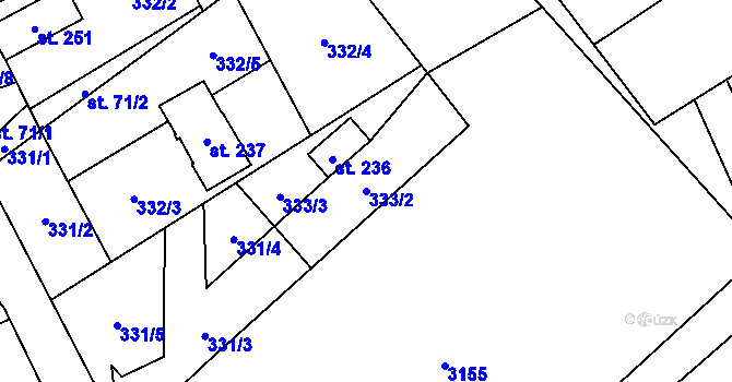 Parcela st. 333/2 v KÚ Moravská Kamenná Horka, Katastrální mapa
