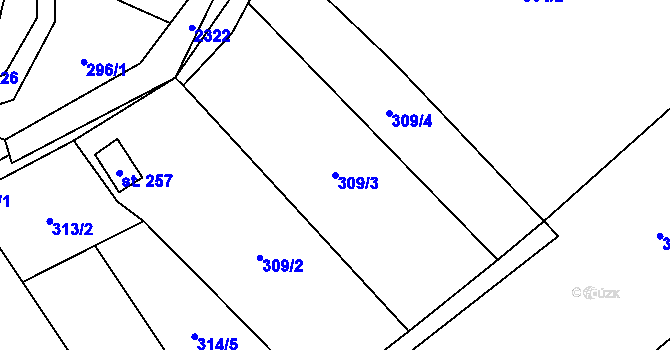 Parcela st. 309/3 v KÚ Moravská Kamenná Horka, Katastrální mapa