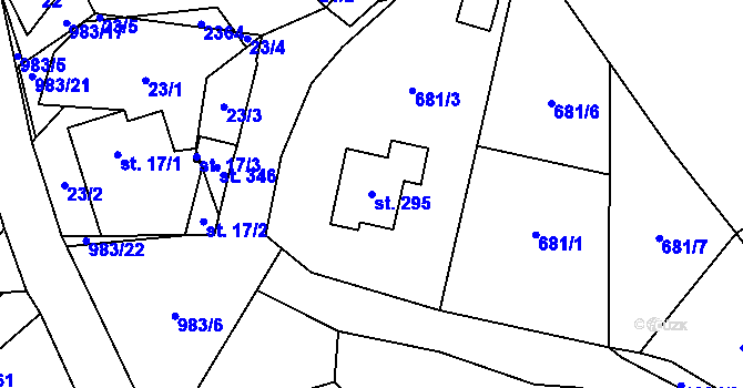 Parcela st. 295 v KÚ Kamenná Lhota, Katastrální mapa