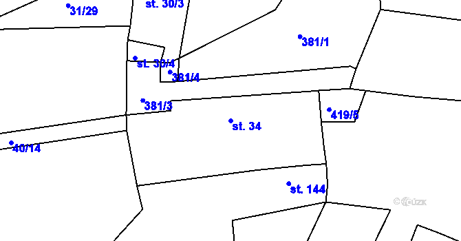 Parcela st. 34 v KÚ Kamenné Zboží, Katastrální mapa