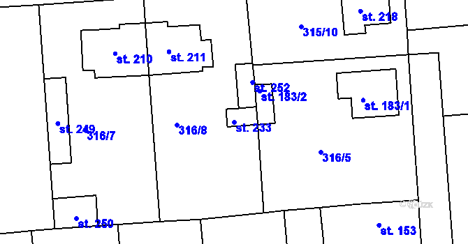 Parcela st. 233 v KÚ Kamenné Zboží, Katastrální mapa
